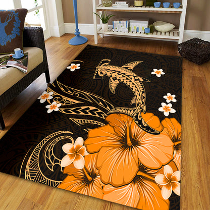 Hawaii Area Rug Shark Polynesia Tribal Tattoo