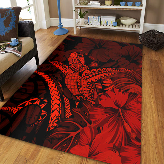 Hawaii Area Rug Turtle Polynesian With Hibiscus Flower