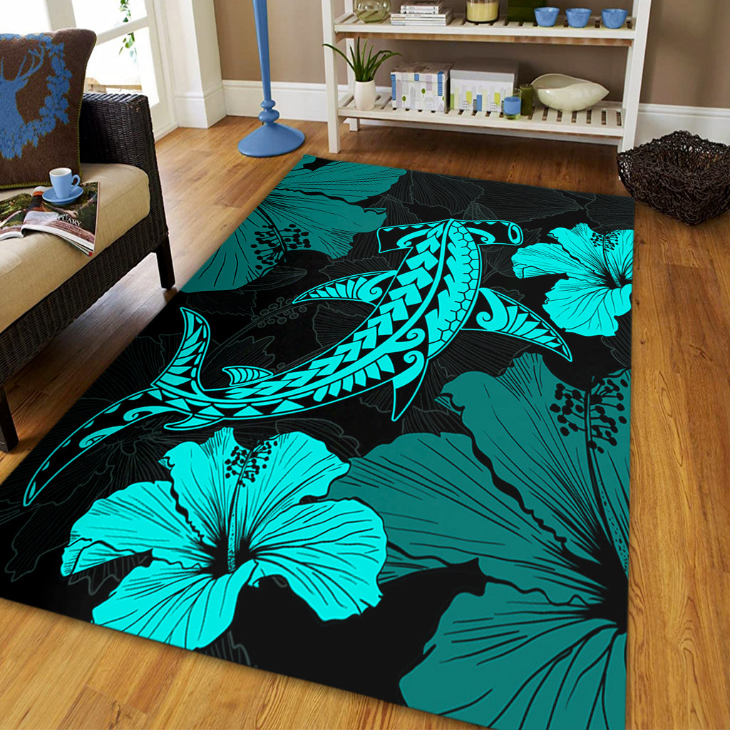 Hawaii Area Rug Hammerhead Shark Hibiscus Flower