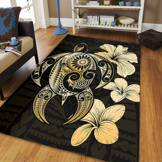 Hawaii Area Rug Hibiscus Plumeria Mix Polynesian Turtle
