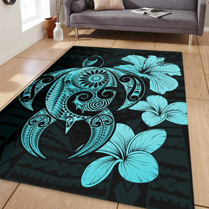 Hawaii Area Rug Hibiscus Plumeria Mix Polynesian Turtle