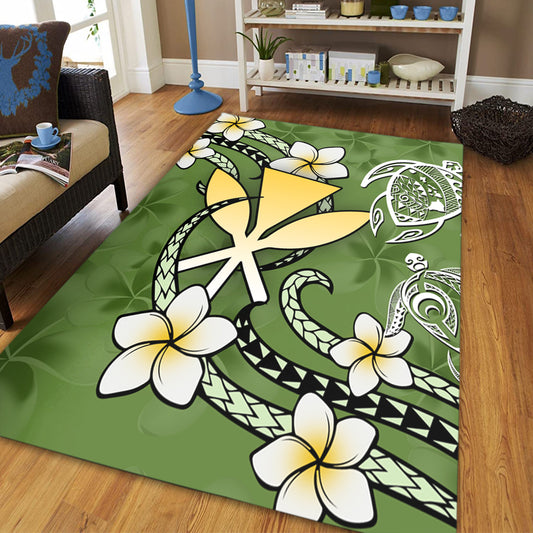 Hawaii Area Rug Kanaka And Turtle Map Plumeria Polynesia