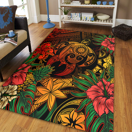 Hawaii Area Rug Tribal Polynesia Sea Turtle Design Pacific Dream