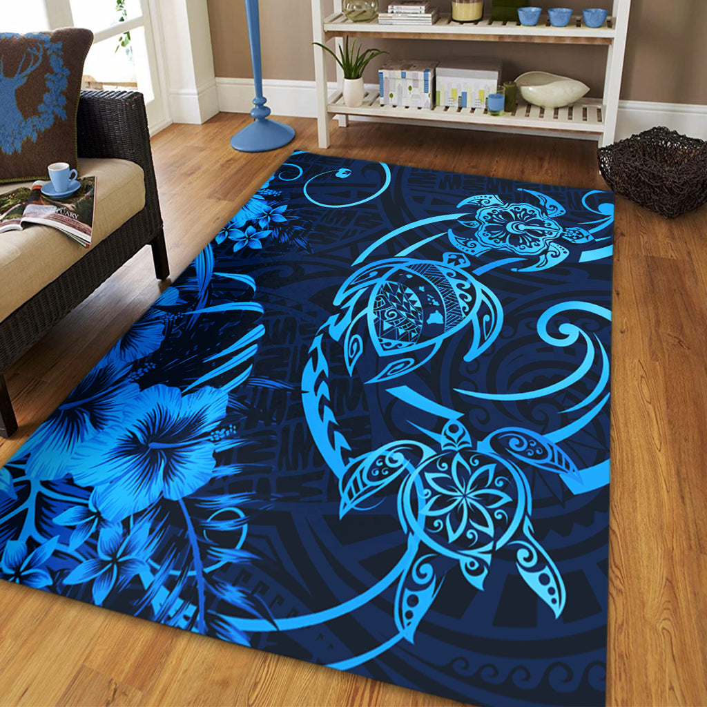 Hawaii Area Rug Hibiscus Flower And Map On The Back Turtle