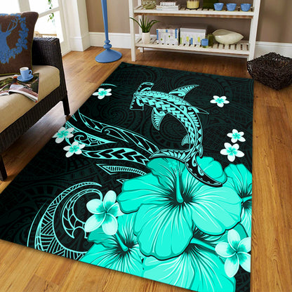 Hawaii Area Rug Shark Polynesia Tribal Tattoo