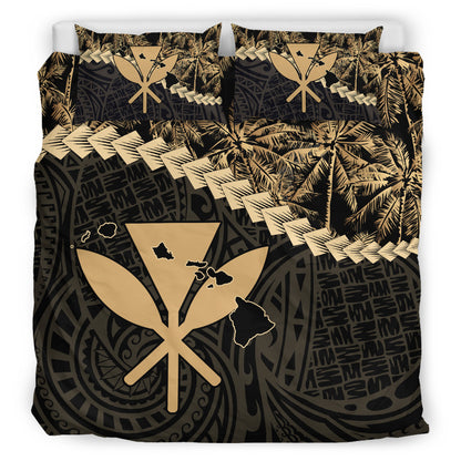 Hawaii Bedding Set - Kanaka Hawaii Map Coconut Tree Style Bedding Set