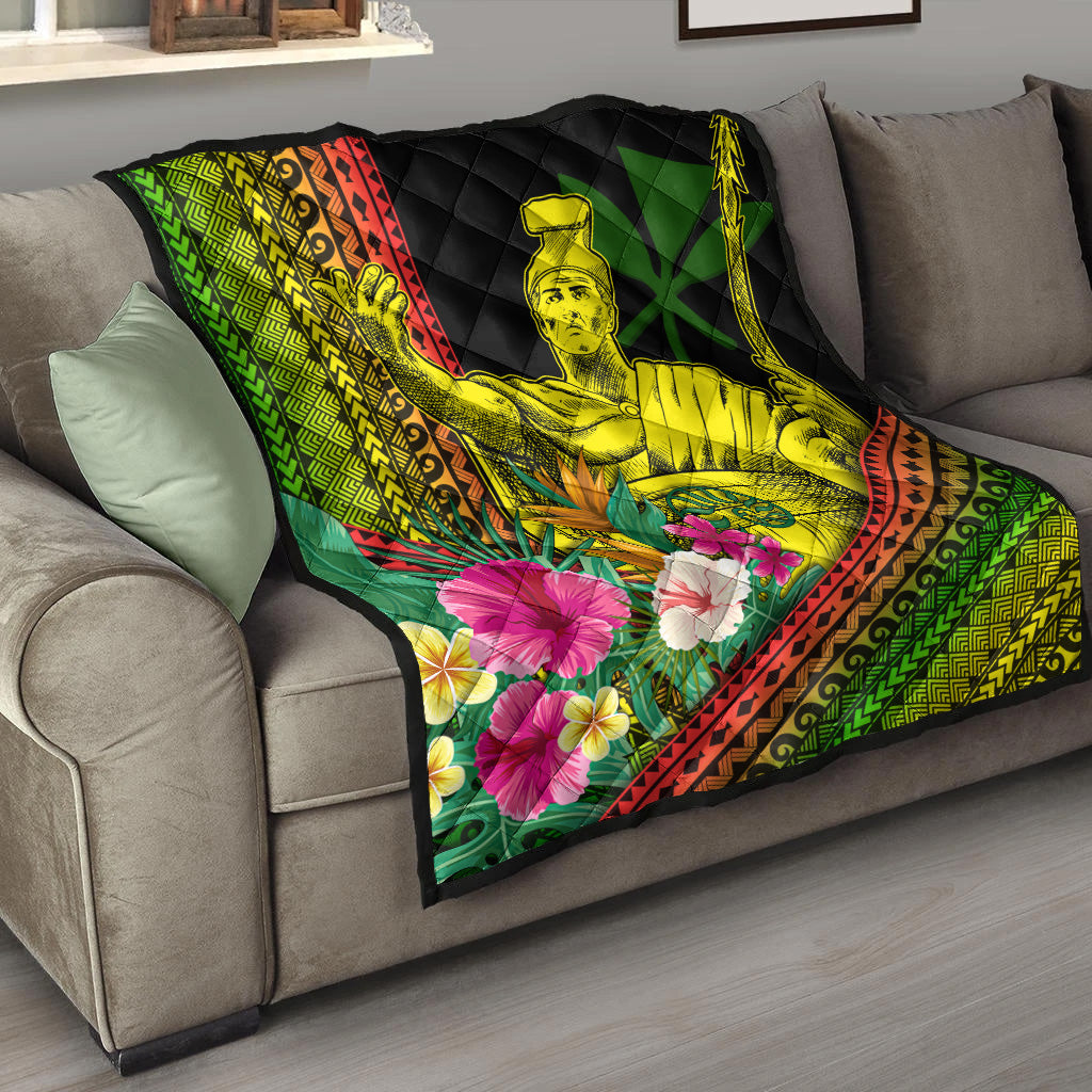 Hawaii Premium Quilt King Kamekameha Kanaka Maoli Polynesian Pattern