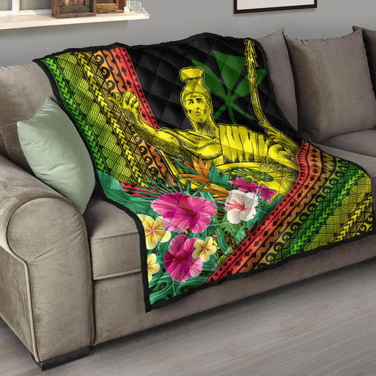 Hawaii Premium Quilt King Kamekameha Kanaka Maoli Polynesian Pattern