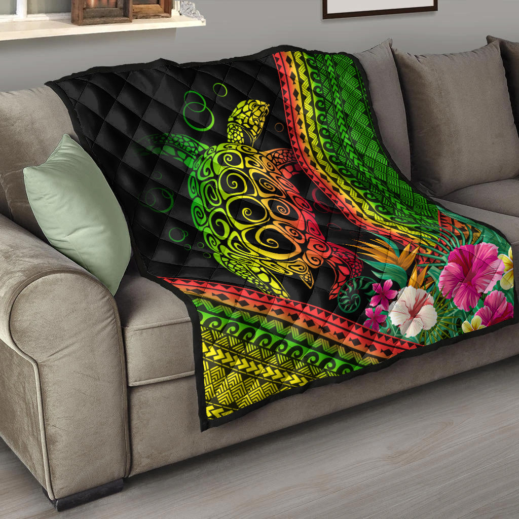 Hawaii Premium Quilt Turtle Polynesian Pattern Reggae Color