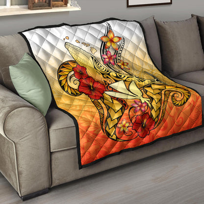 Hawaii Premium Quilt Humpback Whale with Hibiscus Plumeria