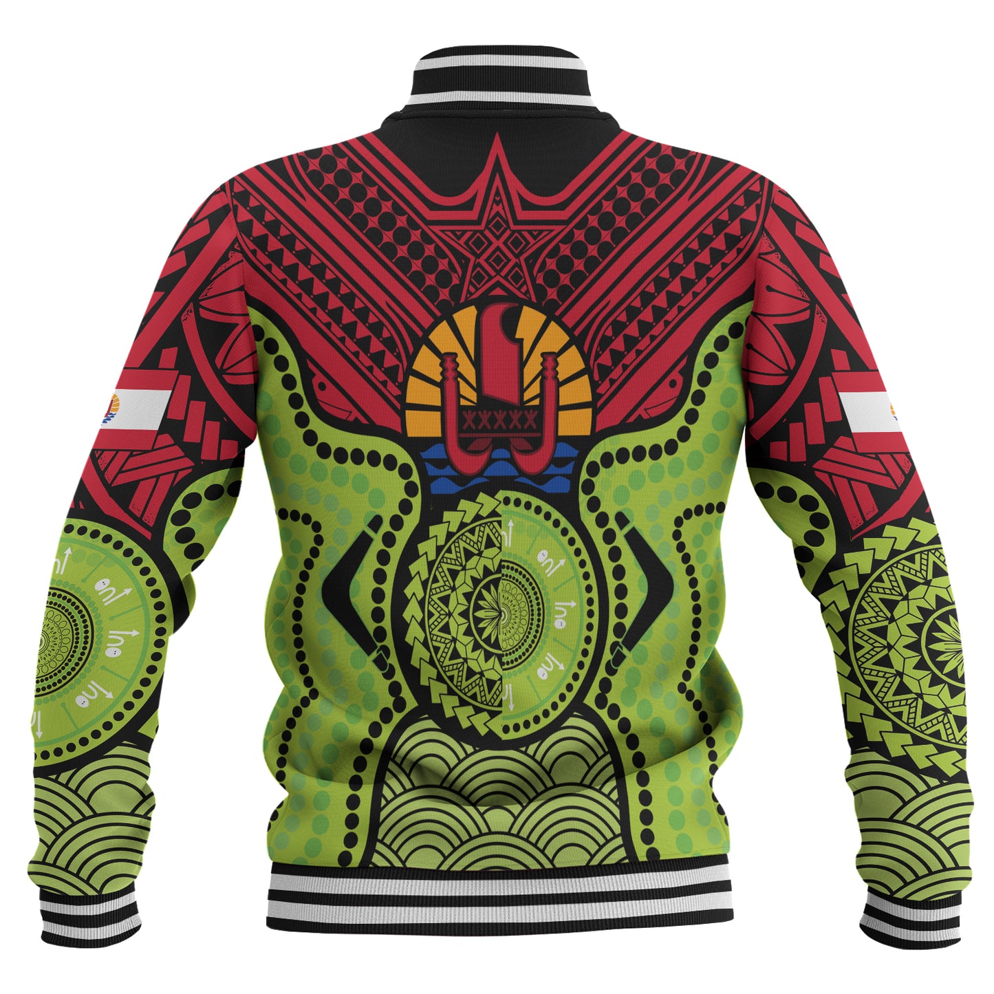 French Polynesia Baseball Jacket Native Polynesian Mix Aboriginal Patterns