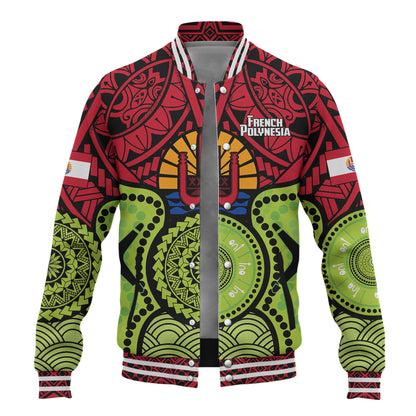 French Polynesia Baseball Jacket Native Polynesian Mix Aboriginal Patterns