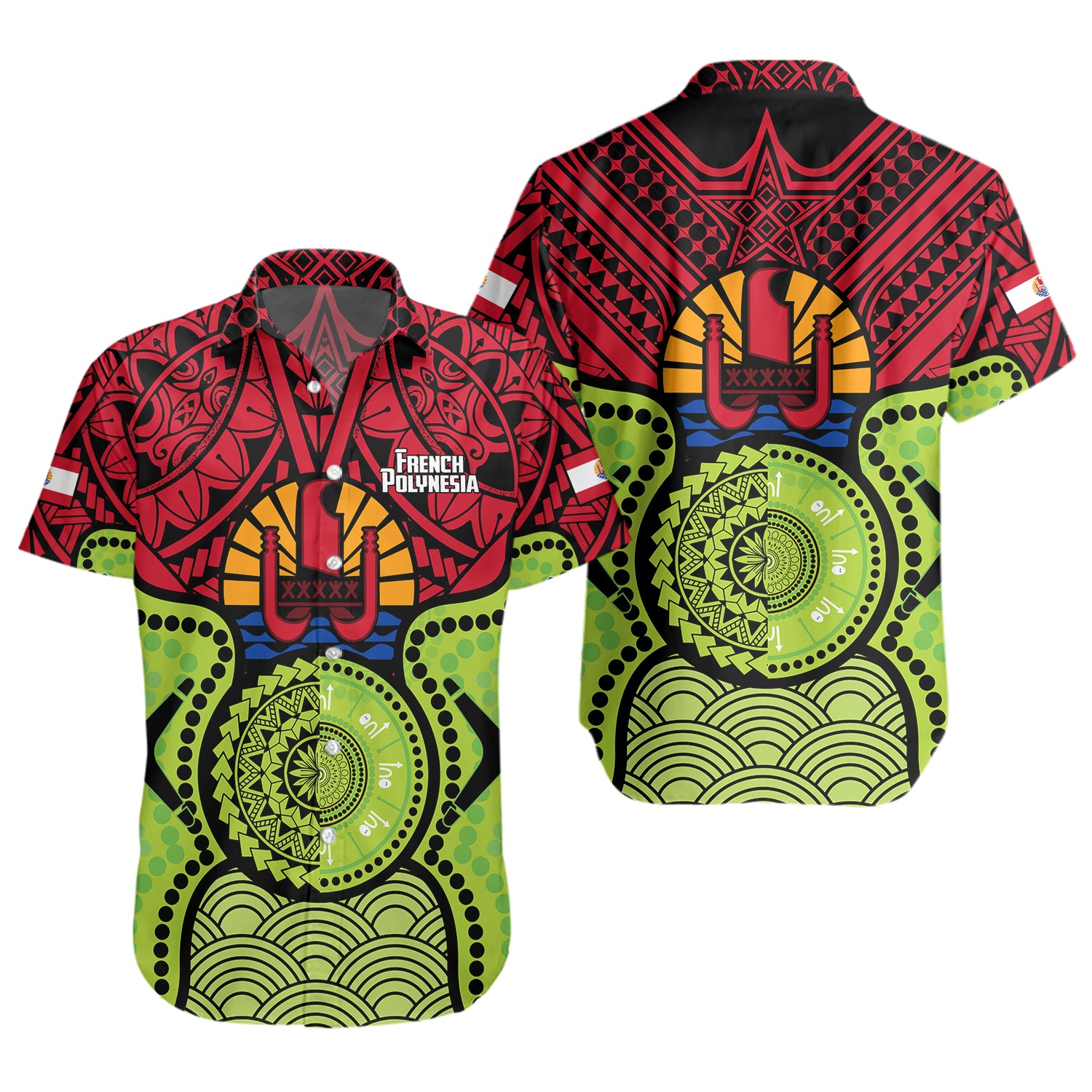 French Polynesia Short Sleeve Shirt Native Polynesian Mix Aboriginal Patterns
