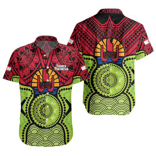 French Polynesia Short Sleeve Shirt Native Polynesian Mix Aboriginal Patterns