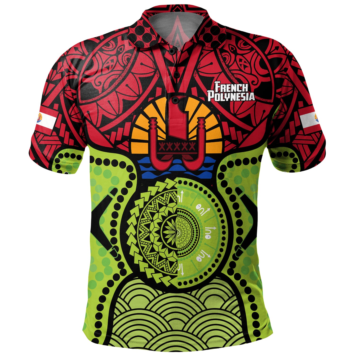 French Polynesia Polo Shirt Native Polynesian Mix Aboriginal Patterns