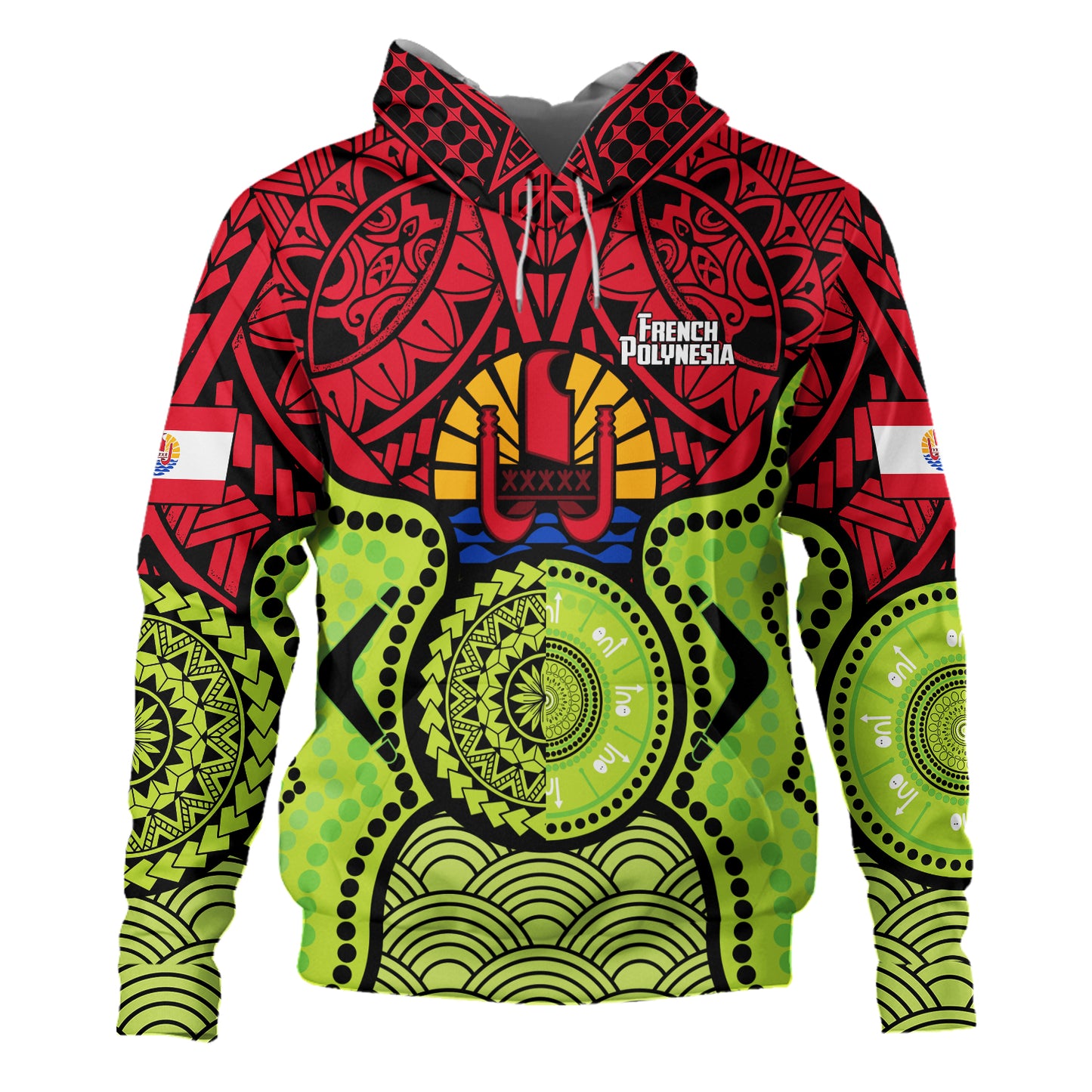 French Polynesia Hoodie Native Polynesian Mix Aboriginal Patterns