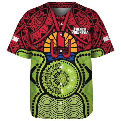 French Polynesia Baseball Shirt Native Polynesian Mix Aboriginal Patterns