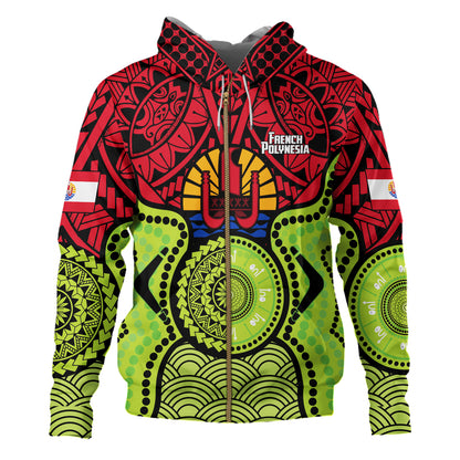 French Polynesia Hoodie Native Polynesian Mix Aboriginal Patterns