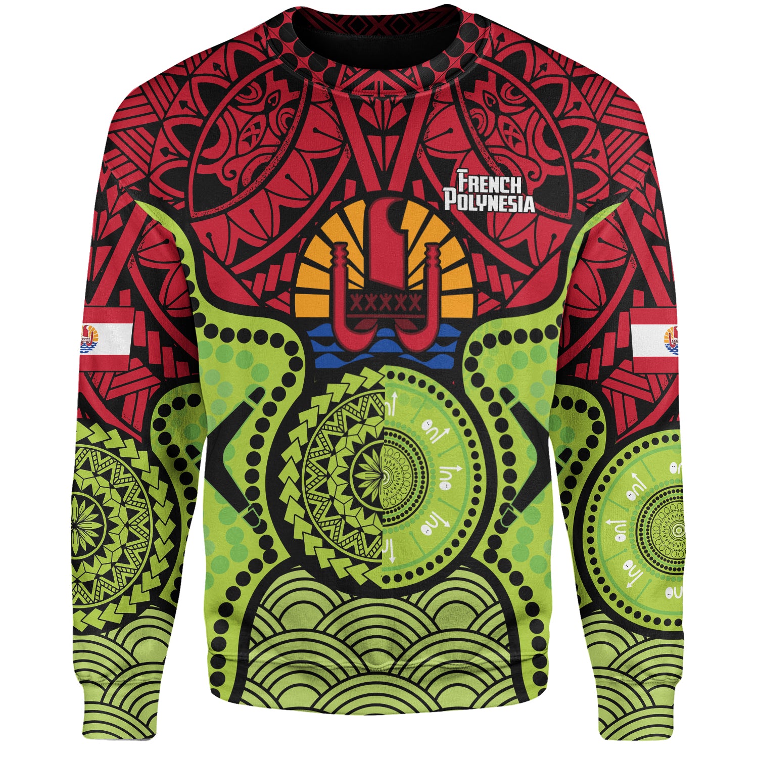 French Polynesia Sweatshirt Native Polynesian Mix Aboriginal Patterns