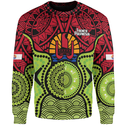 French Polynesia Sweatshirt Native Polynesian Mix Aboriginal Patterns