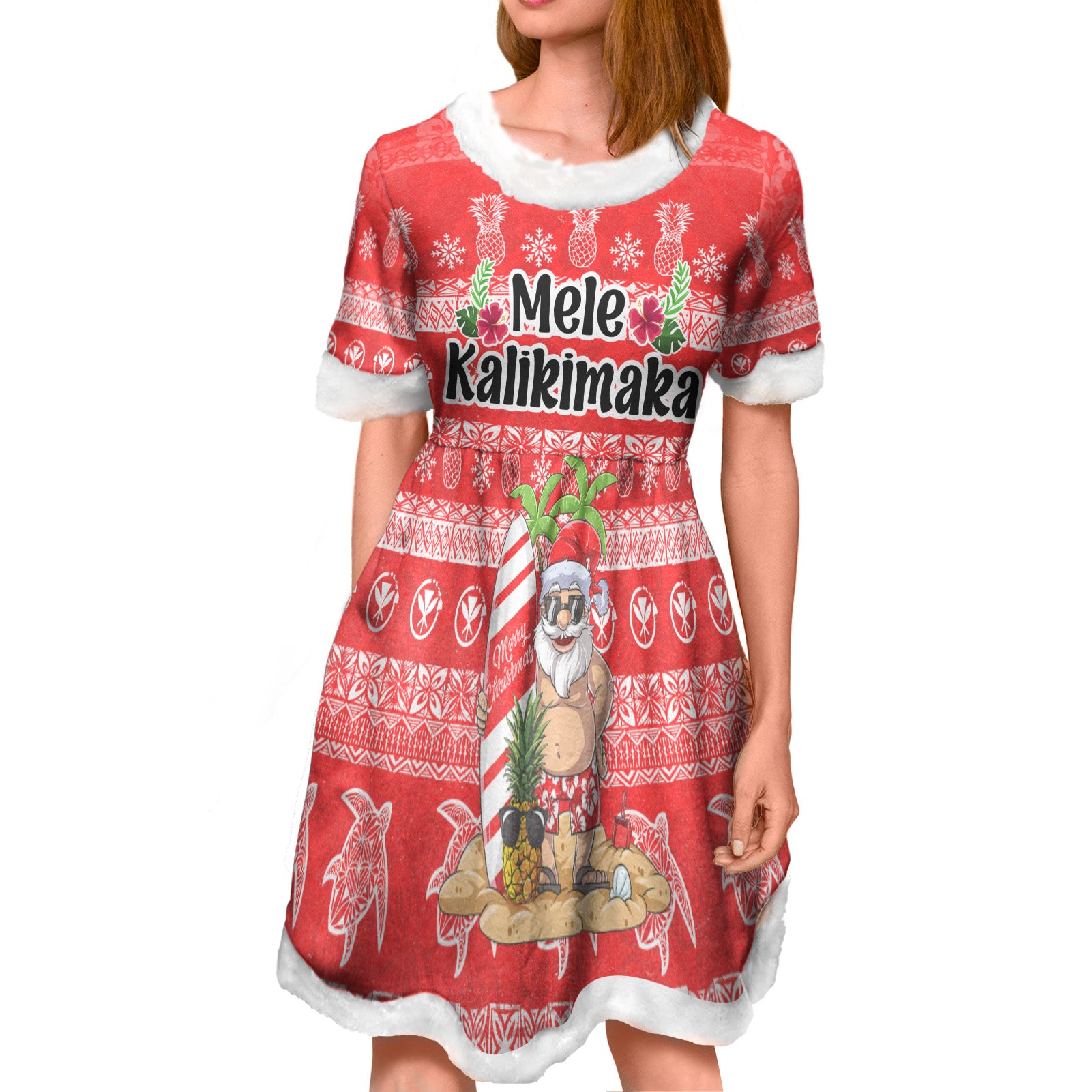 Hawaii Women and Kid Christmas Dress Mele Kalikimaka Merry Christmas Tree Pineapple Tropical