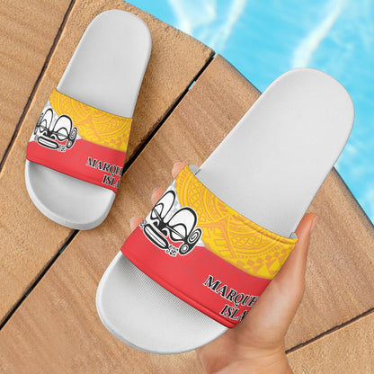 Marquesas Islands Flag Color With Traditional Patterns Slide Sandals