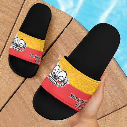 Marquesas Islands Flag Color With Traditional Patterns Slide Sandals
