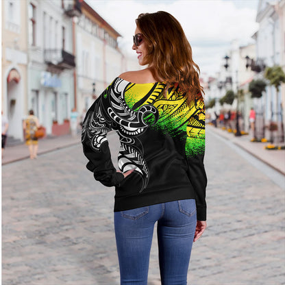 American Samoa Off Shoulder Sweatshirt Polynesian Tribal Reggae Style