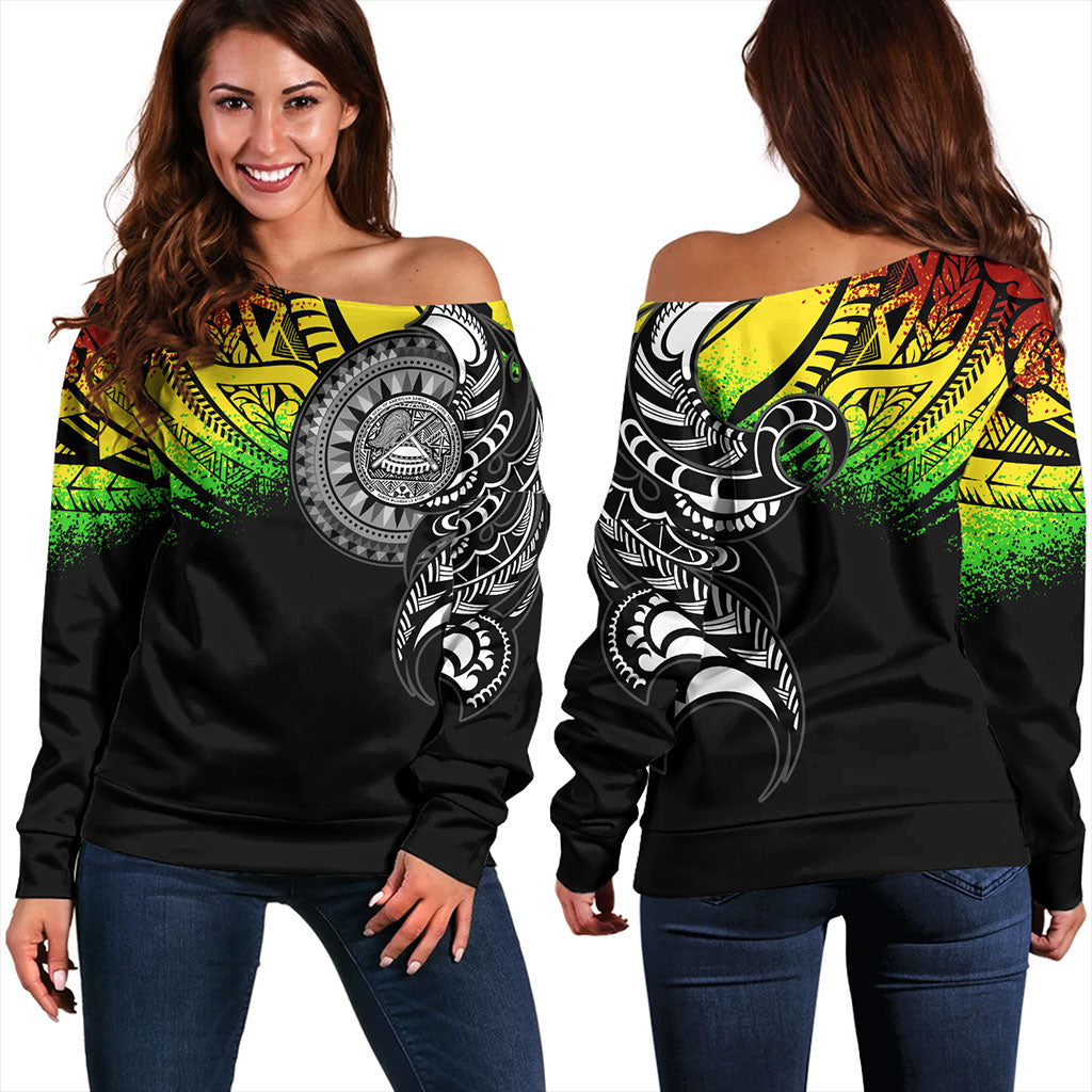 American Samoa Off Shoulder Sweatshirt Polynesian Tribal Reggae Style