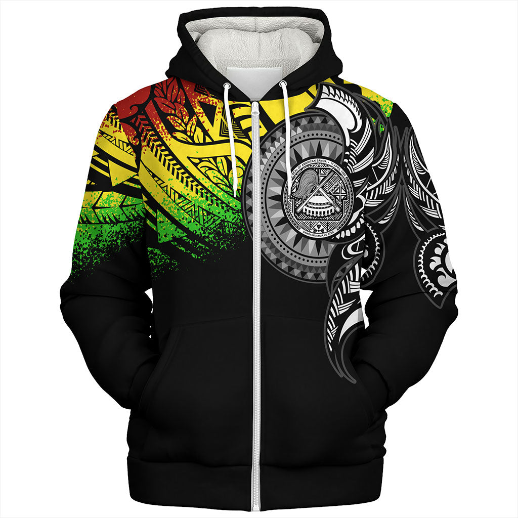 American Samoa Sherpa Hoodie Polynesian Tribal Reggae Style