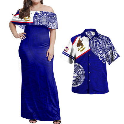 American Samoa Combo Dress And Shirt Polynesian Flag With Coat Of Arms