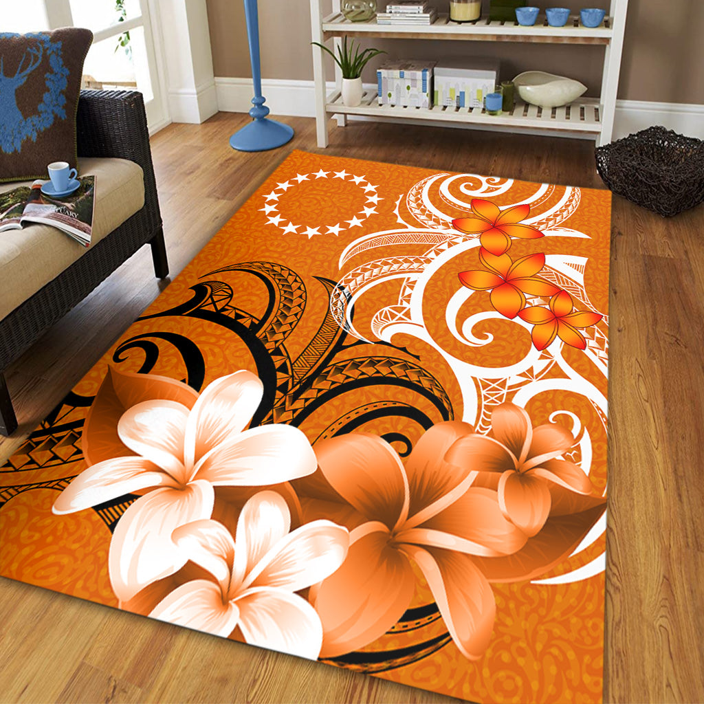 Cook Islands Area Rug Polynesian Floral Spirit Orange