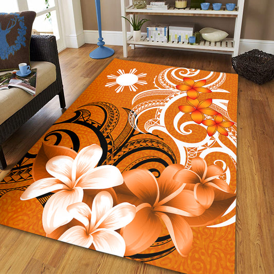 Philippines Filipinos Area Rug Polynesian Floral Spirit Orange