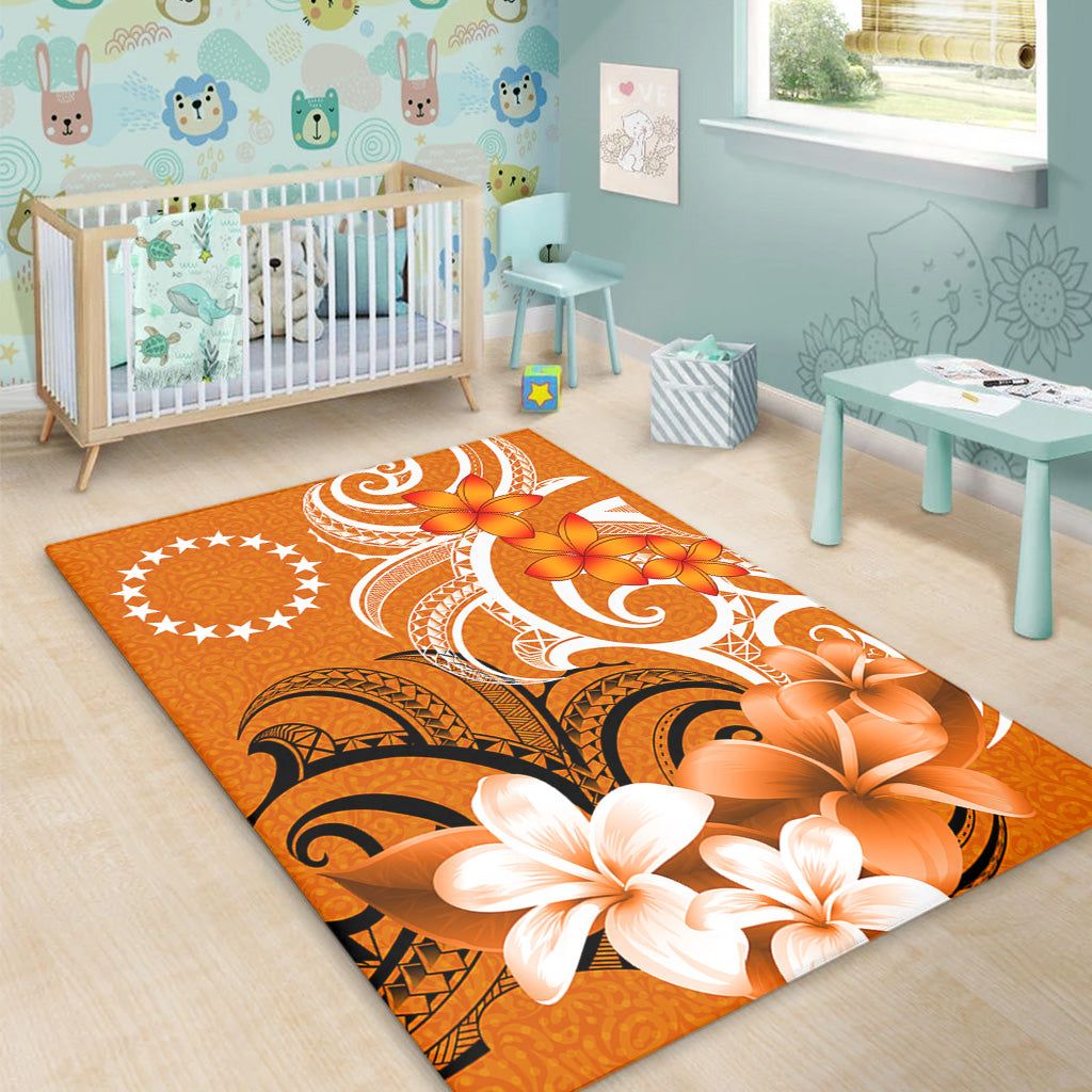 Cook Islands Area Rug Polynesian Floral Spirit Orange