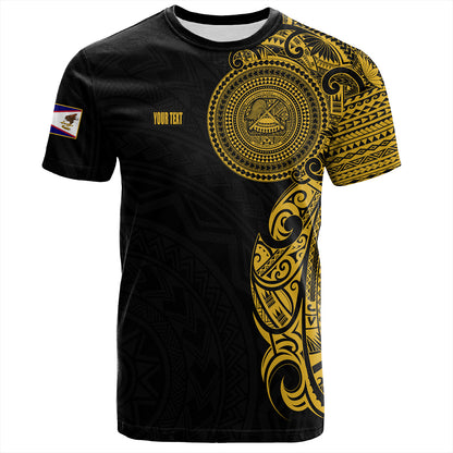 American Samoa T-Shirt Custom Polynesian Half Sleeve Gold Tattoo With Seal Black