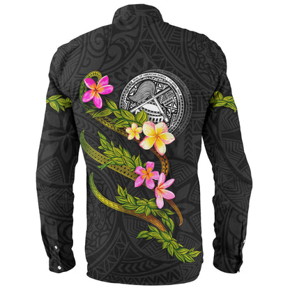 American Samoa Long Sleeve Shirt Custom Plumeria Tribal