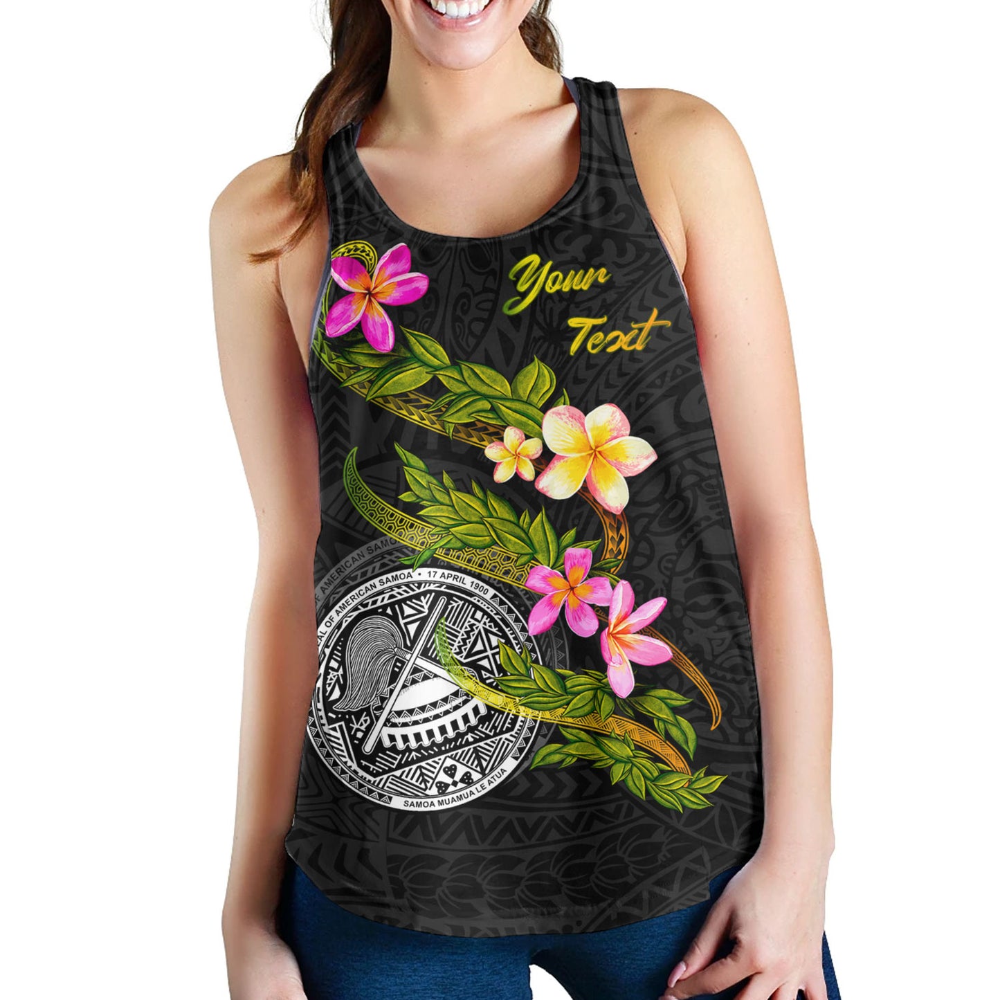 American Samoa Women Tank Custom Plumeria Tribal