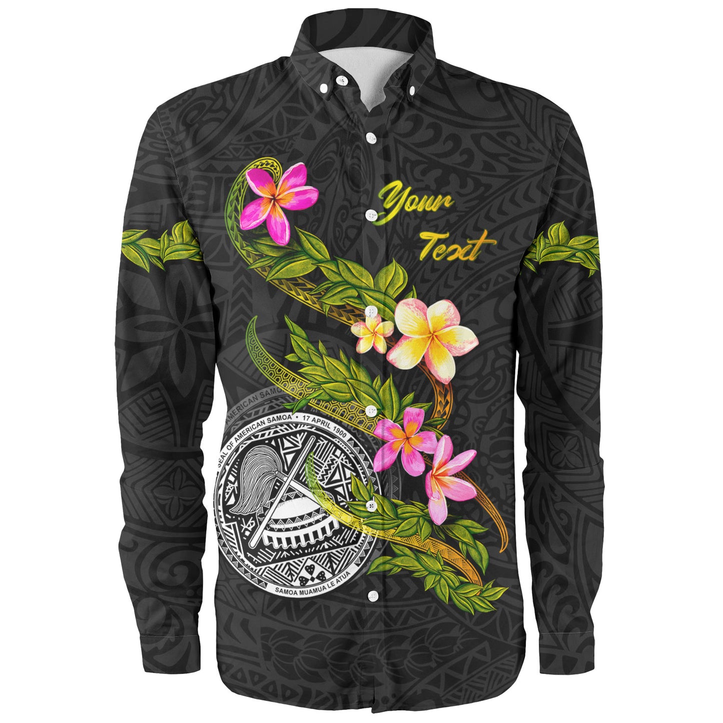American Samoa Long Sleeve Shirt Custom Plumeria Tribal