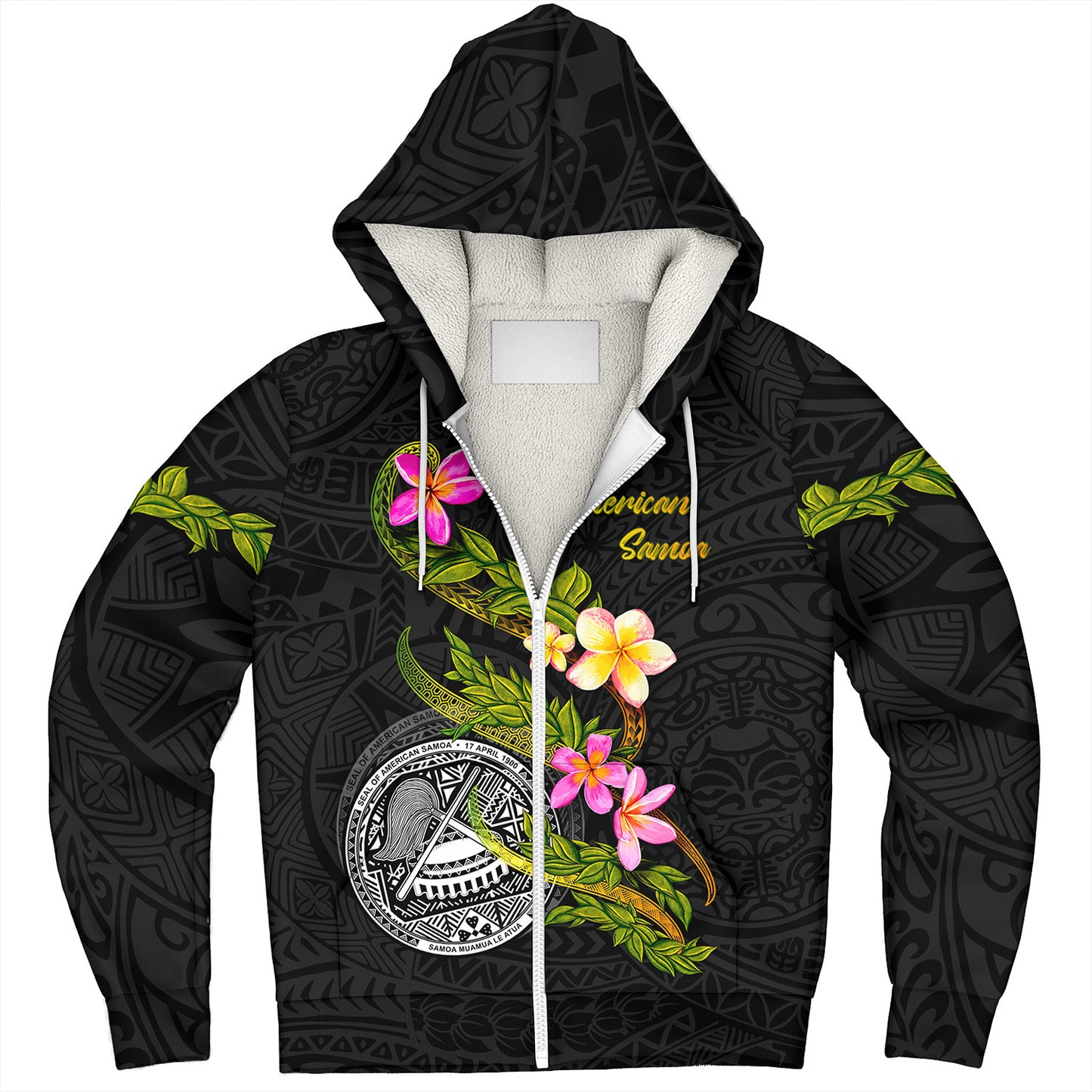 American Samoa Sherpa Hoodie Custom Plumeria Tribal