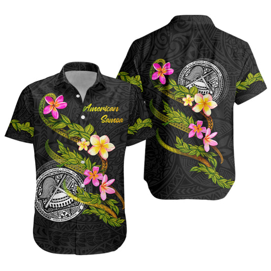 American Samoa Short Sleeve Shirt Custom Plumeria Tribal