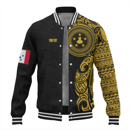 Austral Islands Baseball Jacket Custom Polynesian Half Sleeve Gold Tattoo With Seal Black