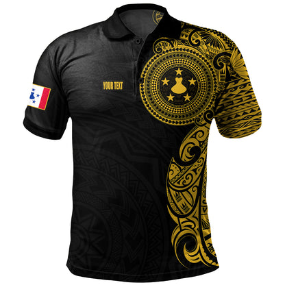 Austral Islands Polo Shirt Custom Polynesian Half Sleeve Gold Tattoo With Seal Black