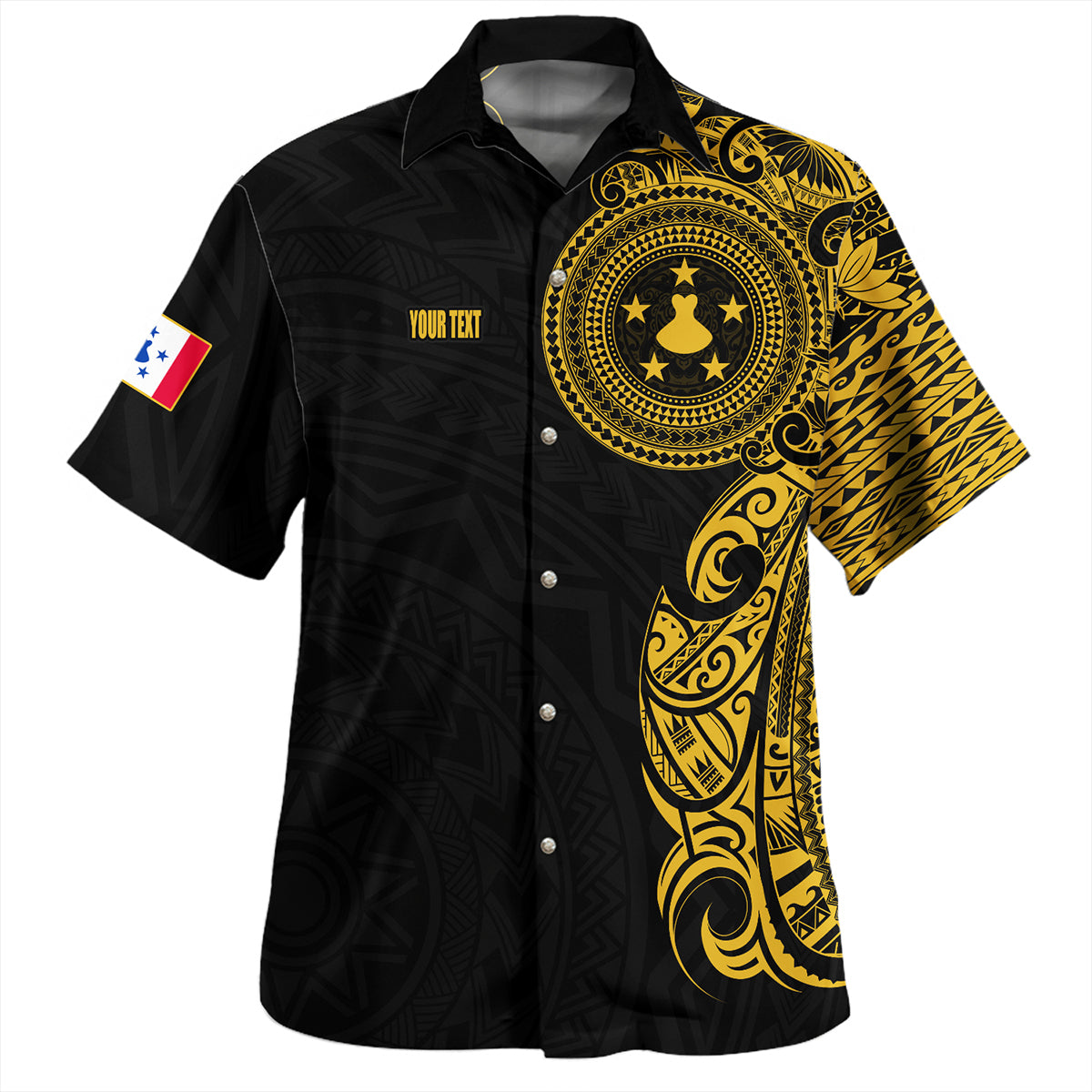 Austral Islands Hawaiian Shirt Custom Polynesian Half Sleeve Gold Tattoo With Seal Black