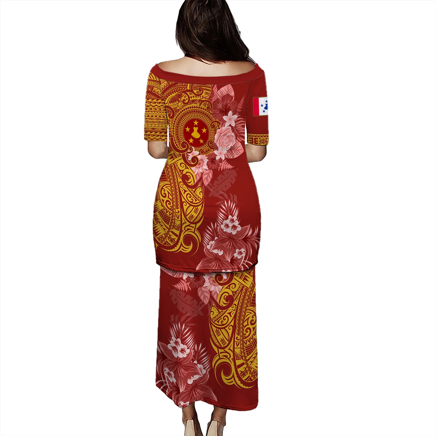 Austral Islands Puletasi Polynesian Tropical Plumeria Tribal Red