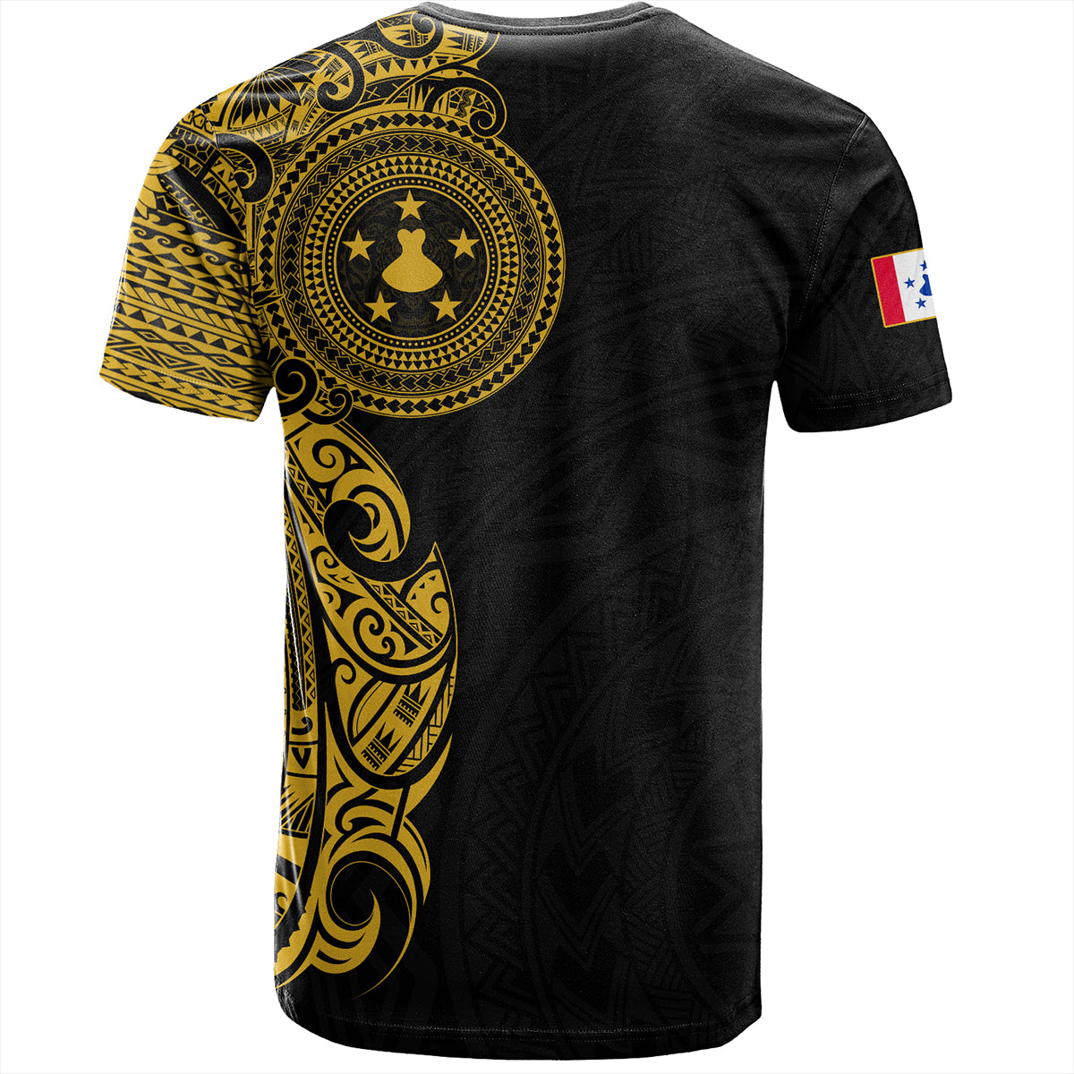 Austral Islands T-Shirt Custom Polynesian Half Sleeve Gold Tattoo With Seal Black