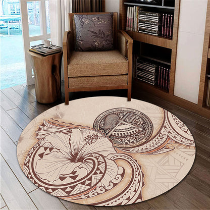 American Samoa Round Rug Hibiscus Flower Vintage Style
