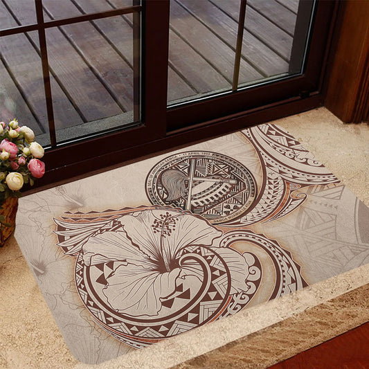 American Samoa Door Mat Hibiscus Flower Vintage Style