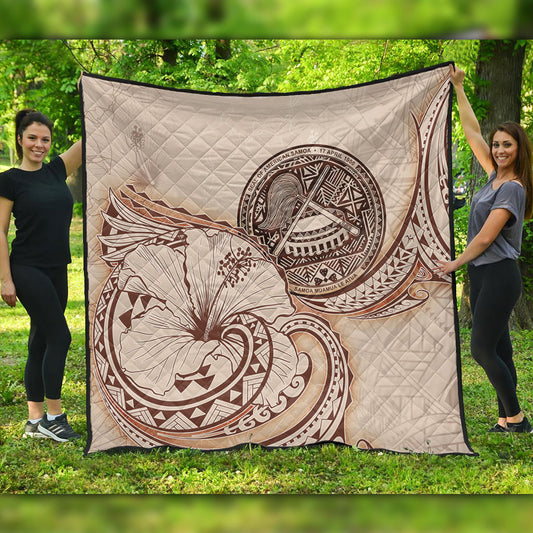 American Samoa Premium Quilt Hibiscus Flower Vintage Style