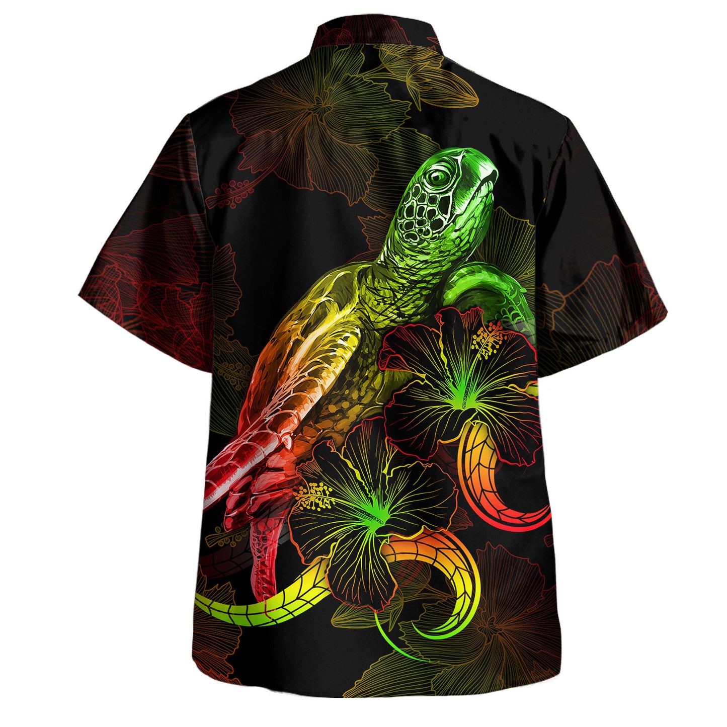 Chuuk State Hawaiian Shirt Sea Turtle With Blooming Hibiscus Flowers Reggae