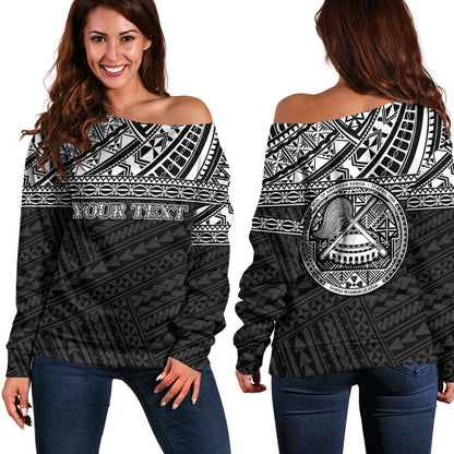 American Samoa Off Shoulder Sweatshirt Custom Polynesian Black Version